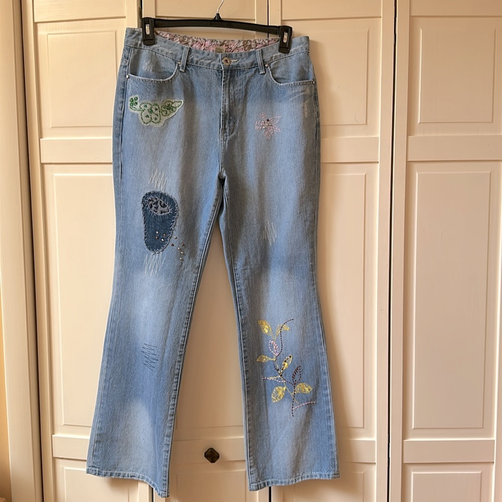 Vanilla Star studded distressed patchwork cotton jeans 16